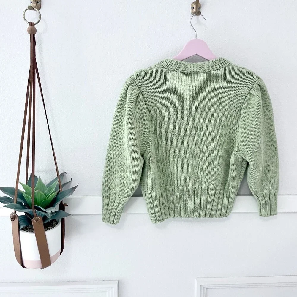 Zara Light Green Jeweled Cardigan Sweater Knit Size S